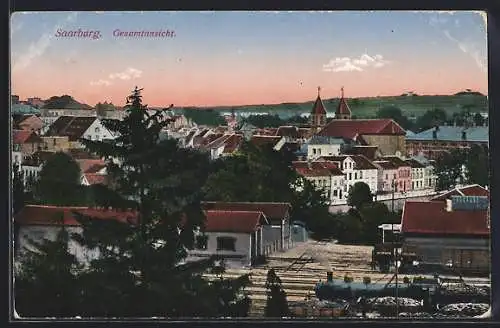 AK Saarburg, Gesamtansicht, Eisenbahn