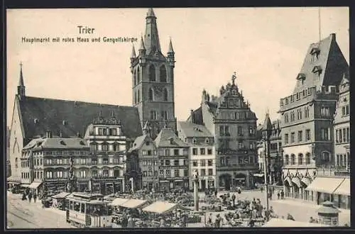 AK Trier, Hauptmarkt mit rotes Haus und Gangolfskirche