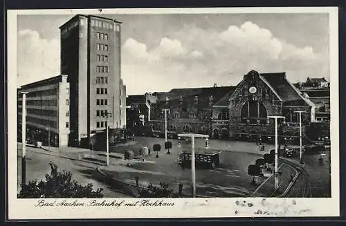 AK Bad Aachen, Bahnhof mit Hochhaus