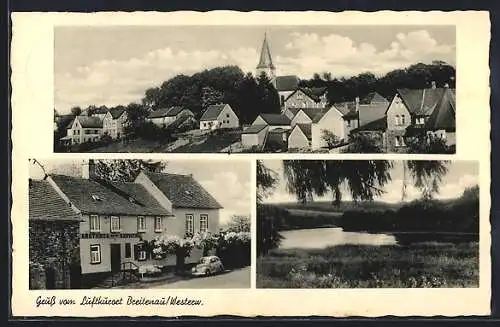 AK Breitenau / Westerw., Gasthaus zum Sayntal, Weiher, Gesamtansicht