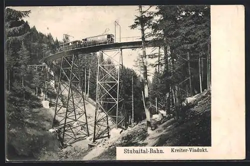 AK Stubaital, österreichische Eisenbahn auf dem Kreiter Viadukt