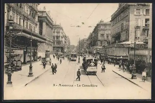 AK Marseille, La Cannebiere et le tramway, Strassenbahn