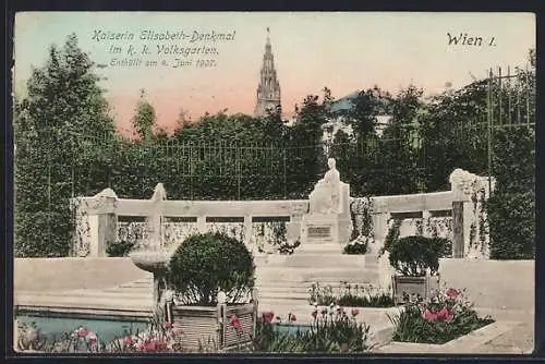 AK Wien, Kaiserin-Elisabeth-Denkmal im k. k. Volksgarten