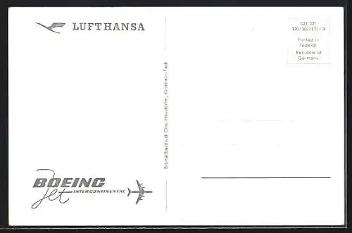 AK Verkehrs-Flugzeug der Lufthansa vom Typ Boeing Jet Intercontinental im Flug