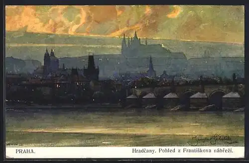 Künstler-AK Jaroslav Setelik: Prag, Hradcin Panorama