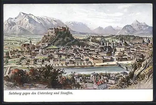 Künstler-AK F. Kulstrunk: Salzburg, Ansicht gegen den Untersberg und Stauffen