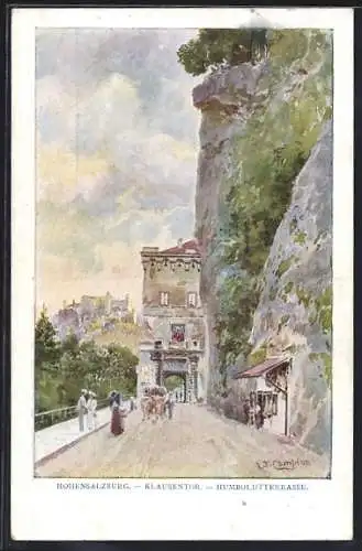 Künstler-AK Edward Theodore Compton: Hohensalzburg, Motiv mit Klausentor und Humboldtterrasse