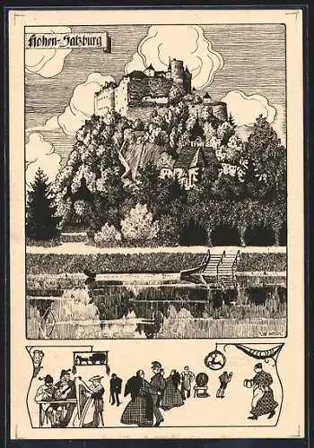 Künstler-AK Ulf Seidl: Salzburg, Hohen-Salzburg