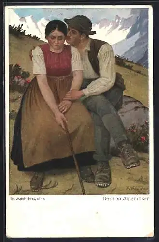 Künstler-AK Thomas Walch: Bei den Alpenrosen