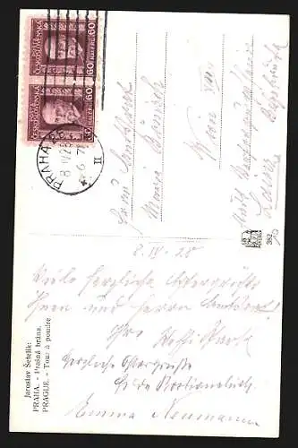 Künstler-AK Jaroslav Setelik: Prag, Pulverturm und Strassenbahn