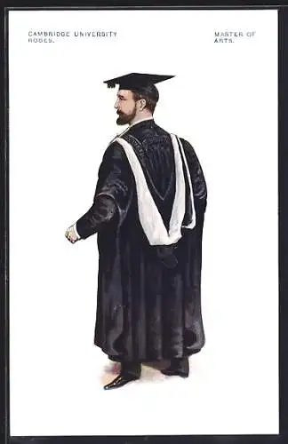 AK Cambridge, University, Robes, Master of the Arts, Mann in schwarzem Umhang mit Doktorhut