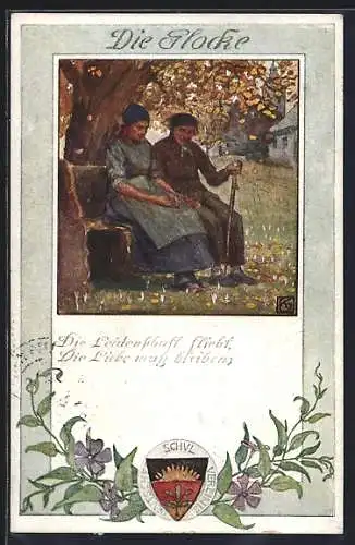 Künstler-AK Karl Friedrich Gsur, Deutscher Schulverein NR 195: Schiller, Lied von der Glocke, Die Leidenschaft flieht