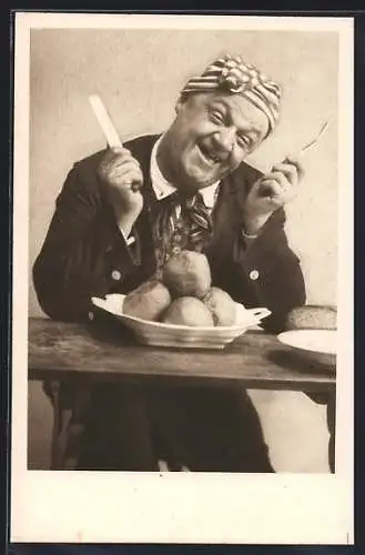 AK Übergewichtiger Mann bei seiner Mahlzeit