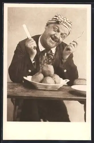 AK Übergewichtiger Mann bei seiner Mahlzeit