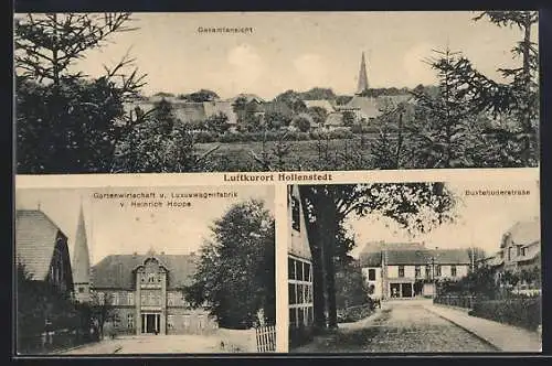 AK Hollenstedt / Estetal, Gartenrestaurant und Luxuswagenfabrik v. Heinrich Hoppe, Buxtehuderstrasse, Gesamtansicht