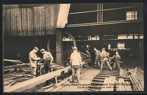 AK Couillet, Usines Metallurgiques du Hainaut, Cisaillage des barres au petit train