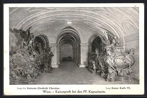 AK Wien, Kaisergruft, Sarg der Kaiserin Elisabeth Christine und Sarg Kaiser Karls VI.