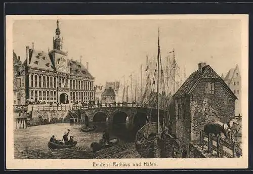 AK Emden, Rathaus und Hafen