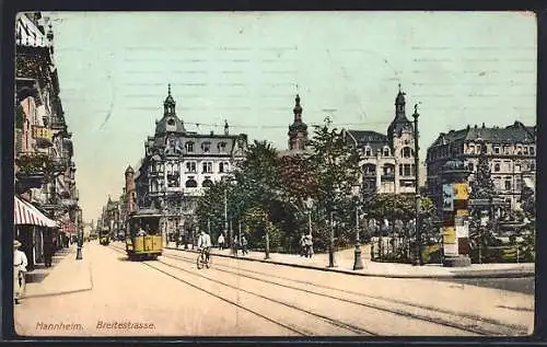 AK Mannheim, Breitestrasse mit Strassenbahn