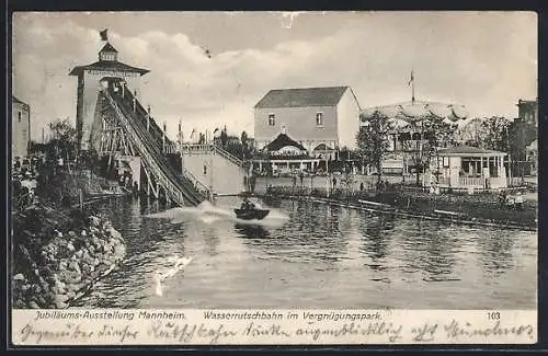 AK Mannheim, Internat. Kunst & Grosse Gartenbau Ausstellung 1907, Wasserrutschbahn im Vergnügungspark