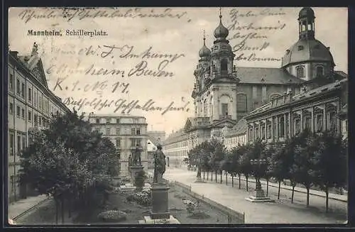 AK Mannheim, Schillerplatz und Jesuitenkirche