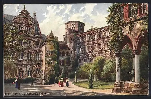 Künstler-AK Charles F. Flower: Heidelberg, Schlosshof