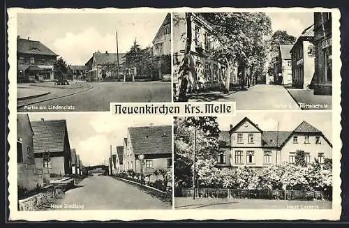 AK Neuenkirchen / Melle, Partie am Lindenplatz, Mittelschule, Neue Siedlung