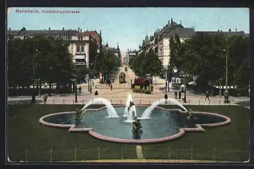 AK Mannheim, Heidelbergerstrasse, Strassenbahn