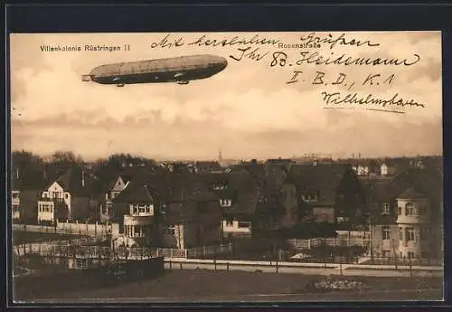 AK Rüstringen, Zeppelin über der Villenkolonie an der Rosenstrasse