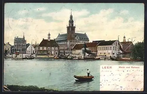 AK Leer / Ostfriesland, Markt und Rathaus, Ruderboot