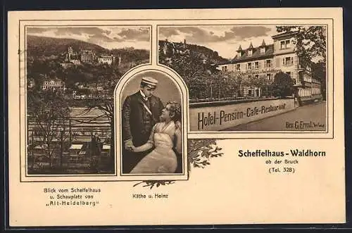 AK Heidelberg, Gasthof Scheffelhaus, Stadtpanorama