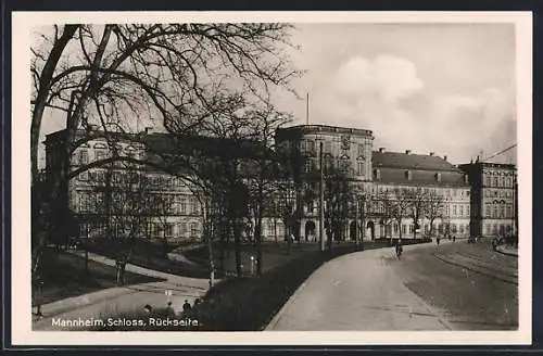 AK Mannheim, Schloss & Radfahrer, Rückseite