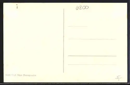 AK Mannheim, Schloss & Radfahrer, Rückseite