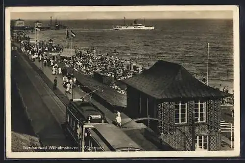 AK Wilhelmshaven, Südstrand mit Strassenbahn