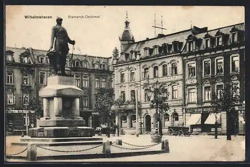 AK Wilhelmshaven, Marktstrasse mit Bismarck-Denkmal