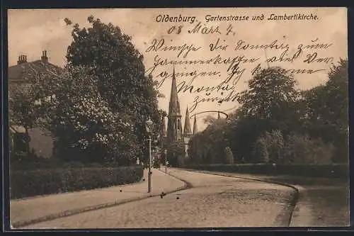 AK Oldenburg / Oldenburg, Gartenstrasse und Lambertikirche