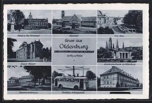 AK Oldenburg / O., Bahnhof, Haus, Staatsministerium, Trollibus Wendestelle