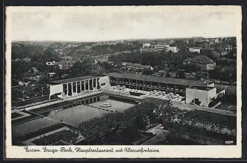 AK Essen, Gruga-Park, Hauptrestaurant mit Wasserfontaine