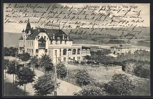 AK Ruhrstein, Das Kurhaus mit dem Ruhrtal und der Villa Hügel