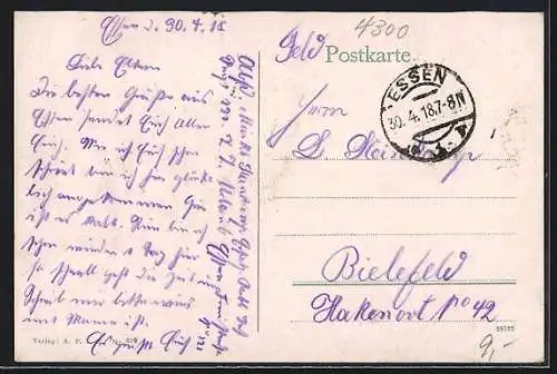 Künstler-AK Essen, Feuernde Kanone über der Kanonenstadt, Krupp-Portraits, Villa Hügel