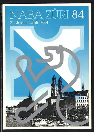 AK Zürich, Nationale Briefmarkenausstellung NABA ZÜRI 1984, Offizielle Werbekarte Nr. 1