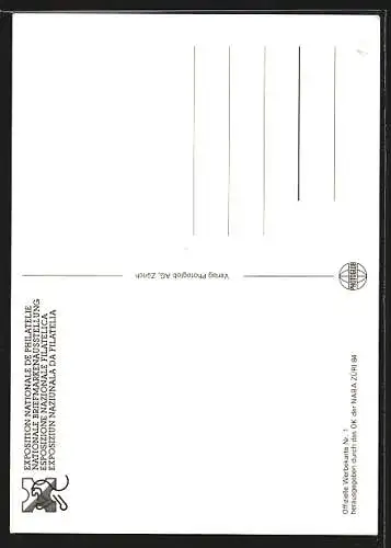 AK Zürich, Nationale Briefmarkenausstellung NABA ZÜRI 1984, Offizielle Werbekarte Nr. 1