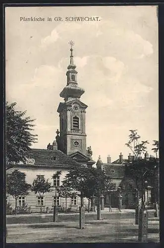 AK Gr. Schwechat, Partie an der Pfarrkirche