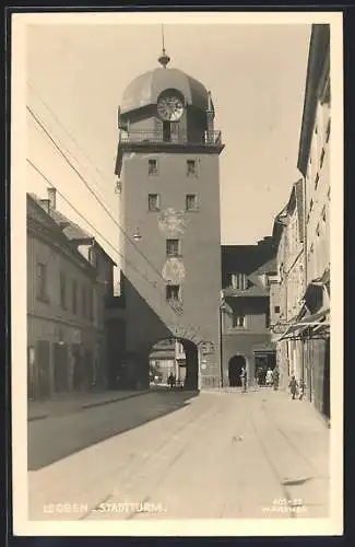 AK Leoben, Strassenpartie zum Stadtturm