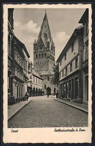 AK Soest, Rathausstrasse u. Dom