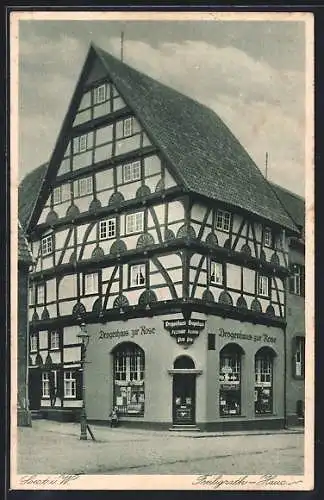 AK Soest i. W., Freiligrath-Haus mit Drogerie zur Rose