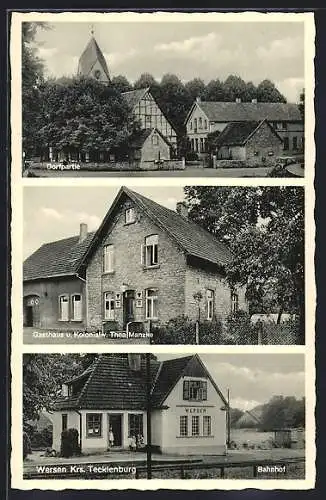 AK Wersen, Gasthaus & Kolonialw. Thea Manzke, Dorfpartie, Bahnhof