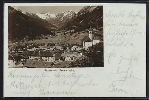 Foto-AK Fritz Gratl: Gossensass /Brennerbahn, Ortsansicht mit Bergpanorama