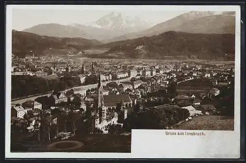 Foto-AK Fritz Gratl: Innsbruck, Stadtpanorama mit Berglandschaft