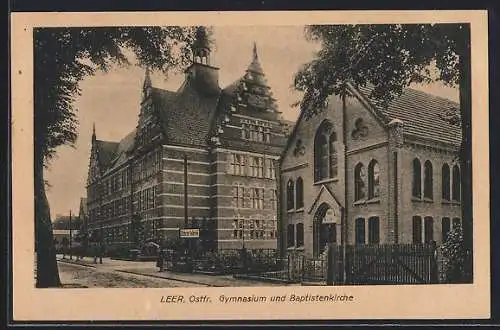 AK Leer /Ostfr., Gymnasium und Baptistenkirche